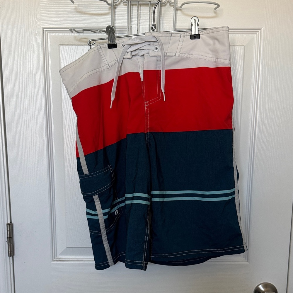 Stylish Red and Blue Men's Swim Shorts